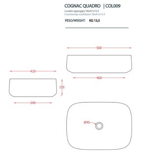 Раковина ArtCeram Cognac COL009 38 00 avio 56 см